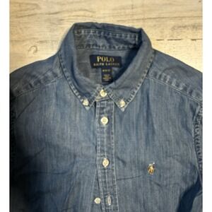 Ralph Lauren Youth SZ M 10-12 Denim Long Sleeve Button Down Shirt Unisex Worn 1x